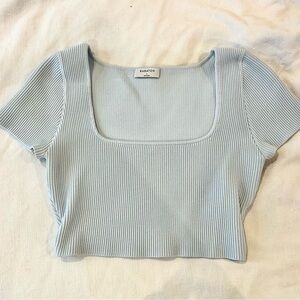 Aritzia Light Blue Ribbed Crop Top